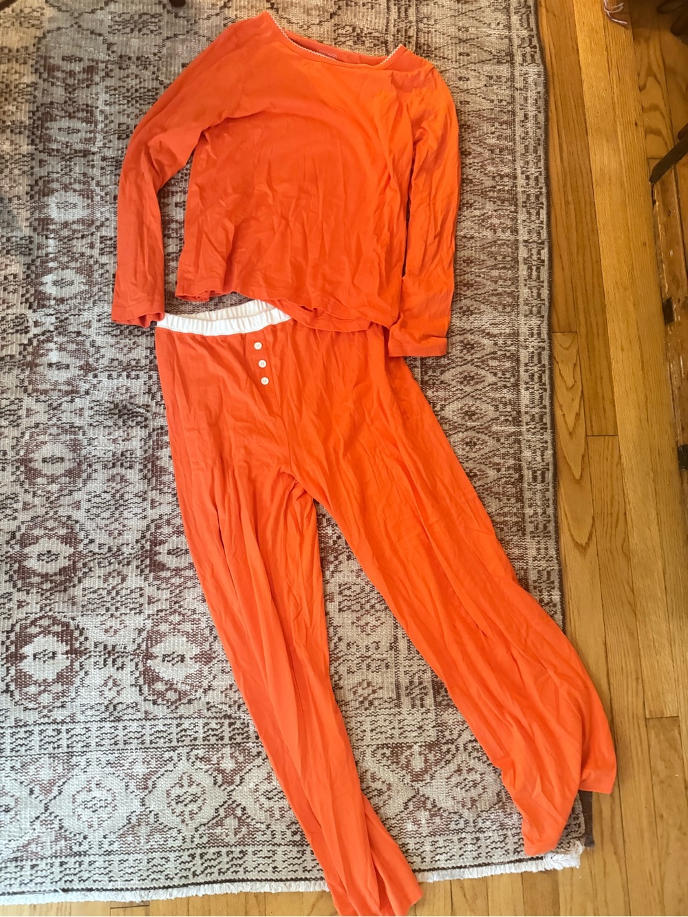 Women's Orange Long-Sleeve Two-Piece Cozyland Pajama Set